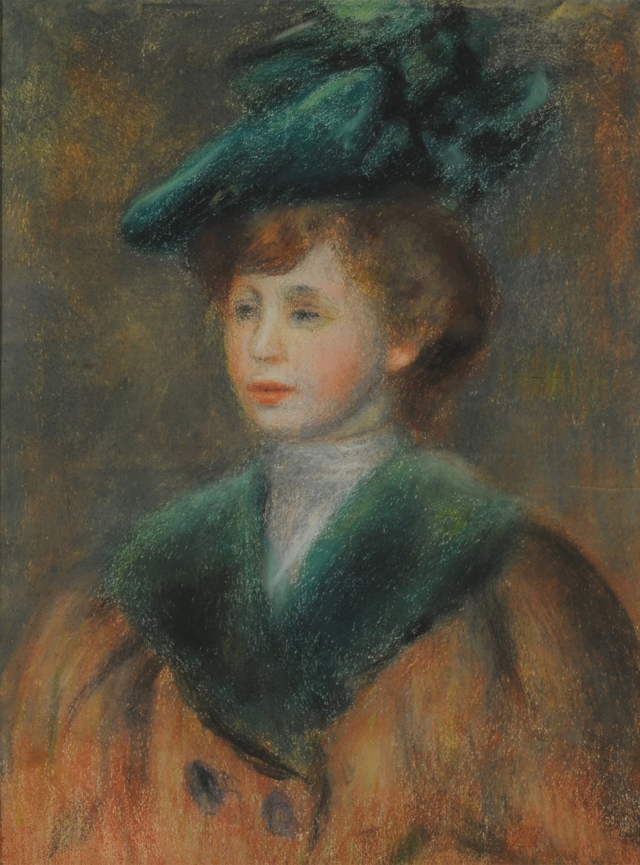 Portret młodej kobiety w zielonym kapeluszu. autorstwa Pierre Auguste Renoir