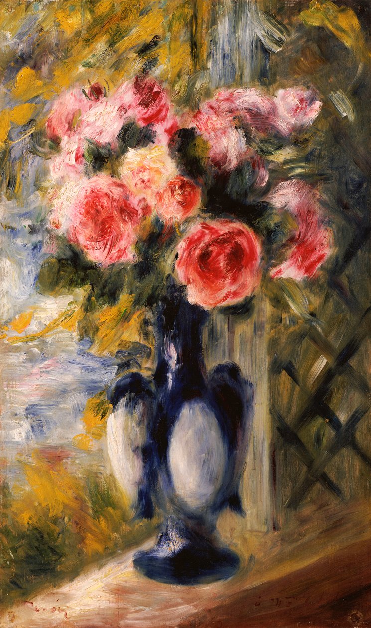 Róże w niebieskim wazonie, 1892 autorstwa Pierre Auguste Renoir