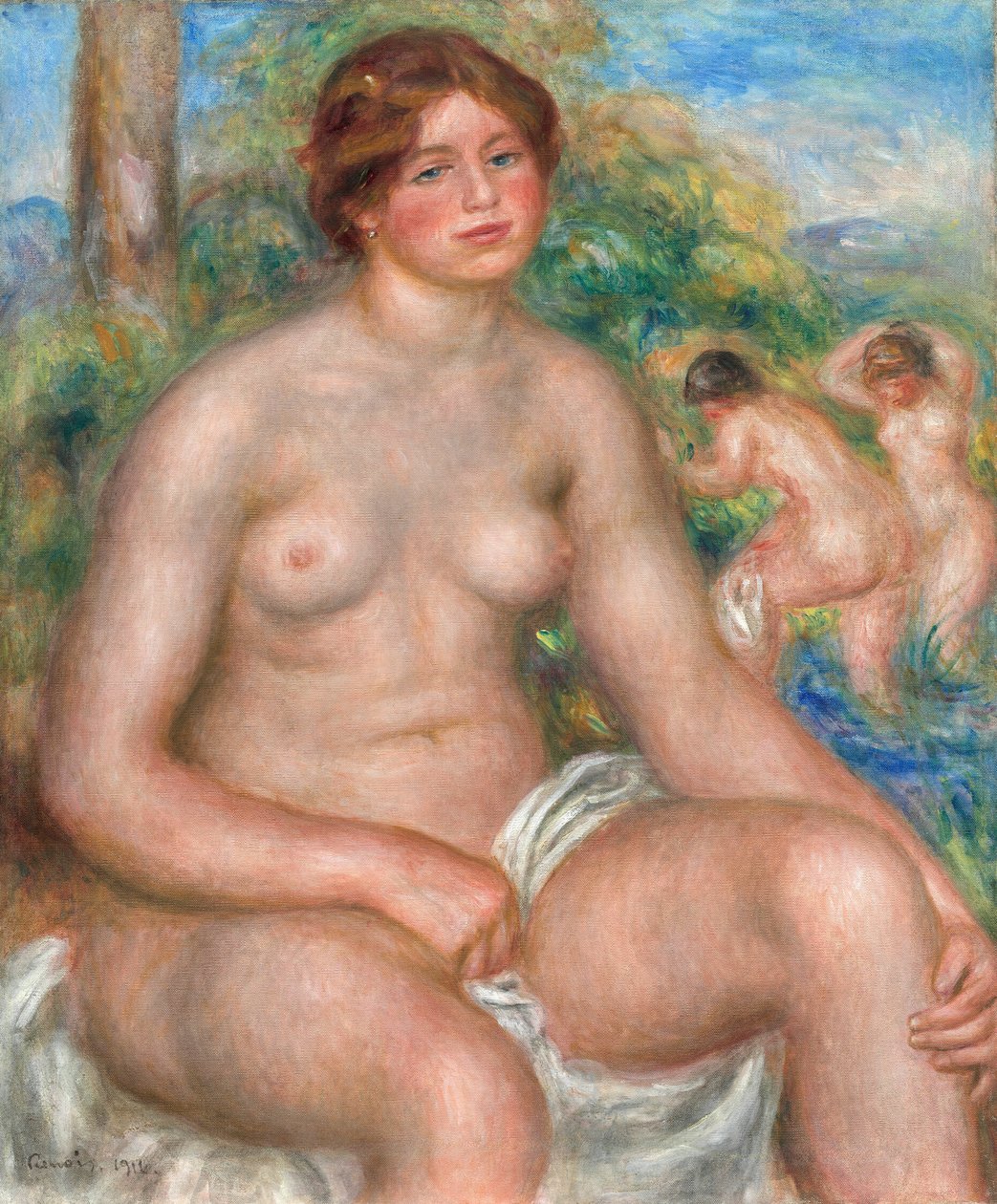Kąpiący się na siedząco autorstwa Pierre Auguste Renoir