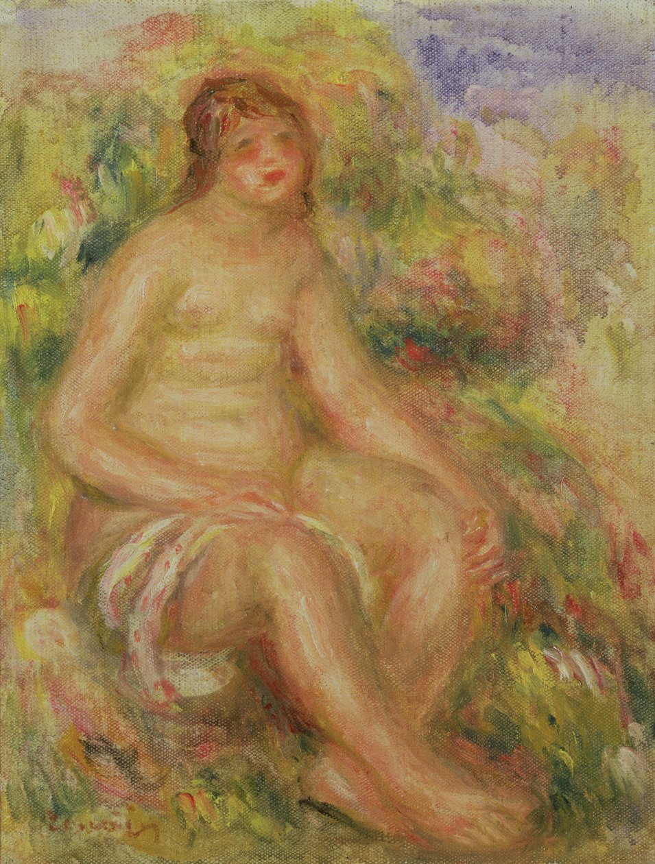 Siedząc nago w krajobrazie autorstwa Pierre Auguste Renoir