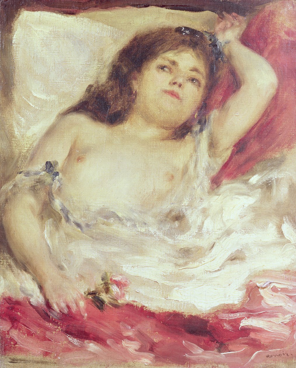 Półnaga kobieta w łóżku: Róża, przed 1872 (olej na płótnie) autorstwa Pierre Auguste Renoir