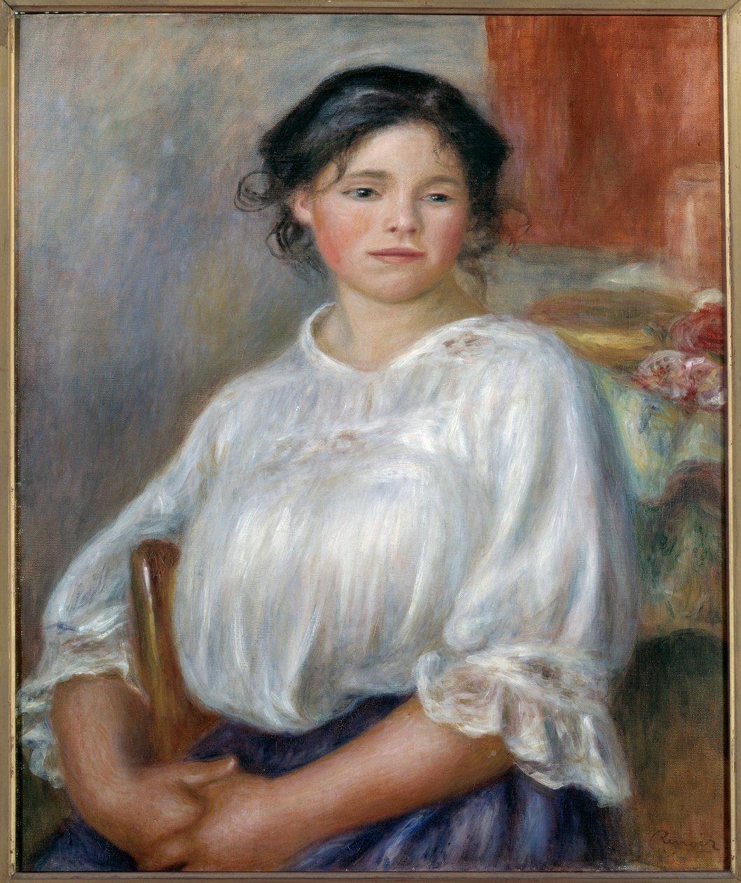 Siedzi młoda dziewczyna. Około 1909. Obraz Pierre Auguste Renoir (1841-1919) autorstwa Pierre Auguste Renoir