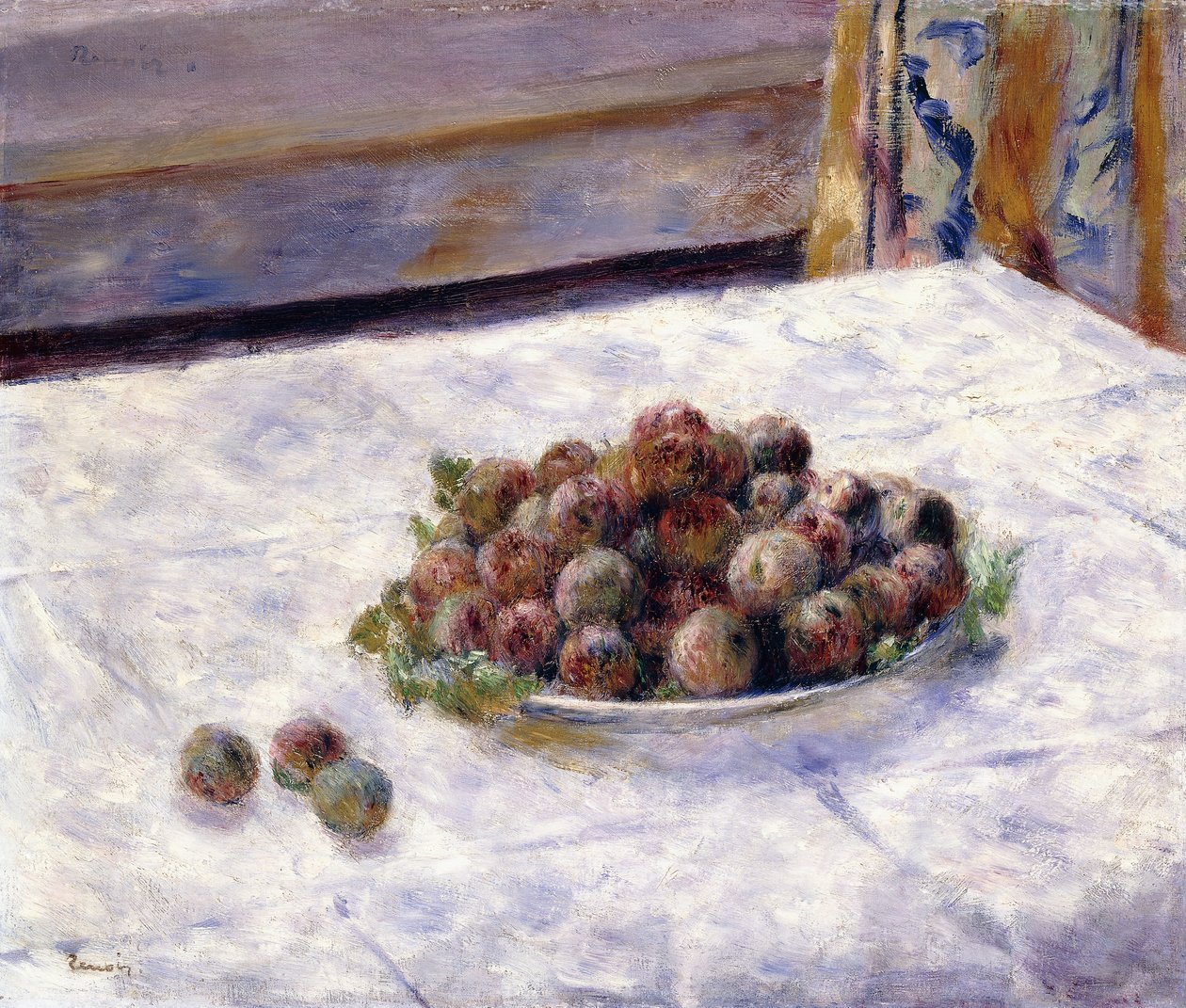 Martwa natura, suszone śliwki na talerzu, ok. 1884 autorstwa Pierre Auguste Renoir