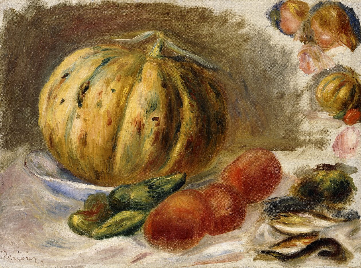 Martwa natura z melonem i pomidorami; Natura Morte au Melon et Tomates, ok.1900 autorstwa Pierre Auguste Renoir