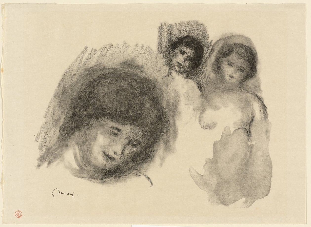 Kamień z trzema szkicami autorstwa Pierre Auguste Renoir