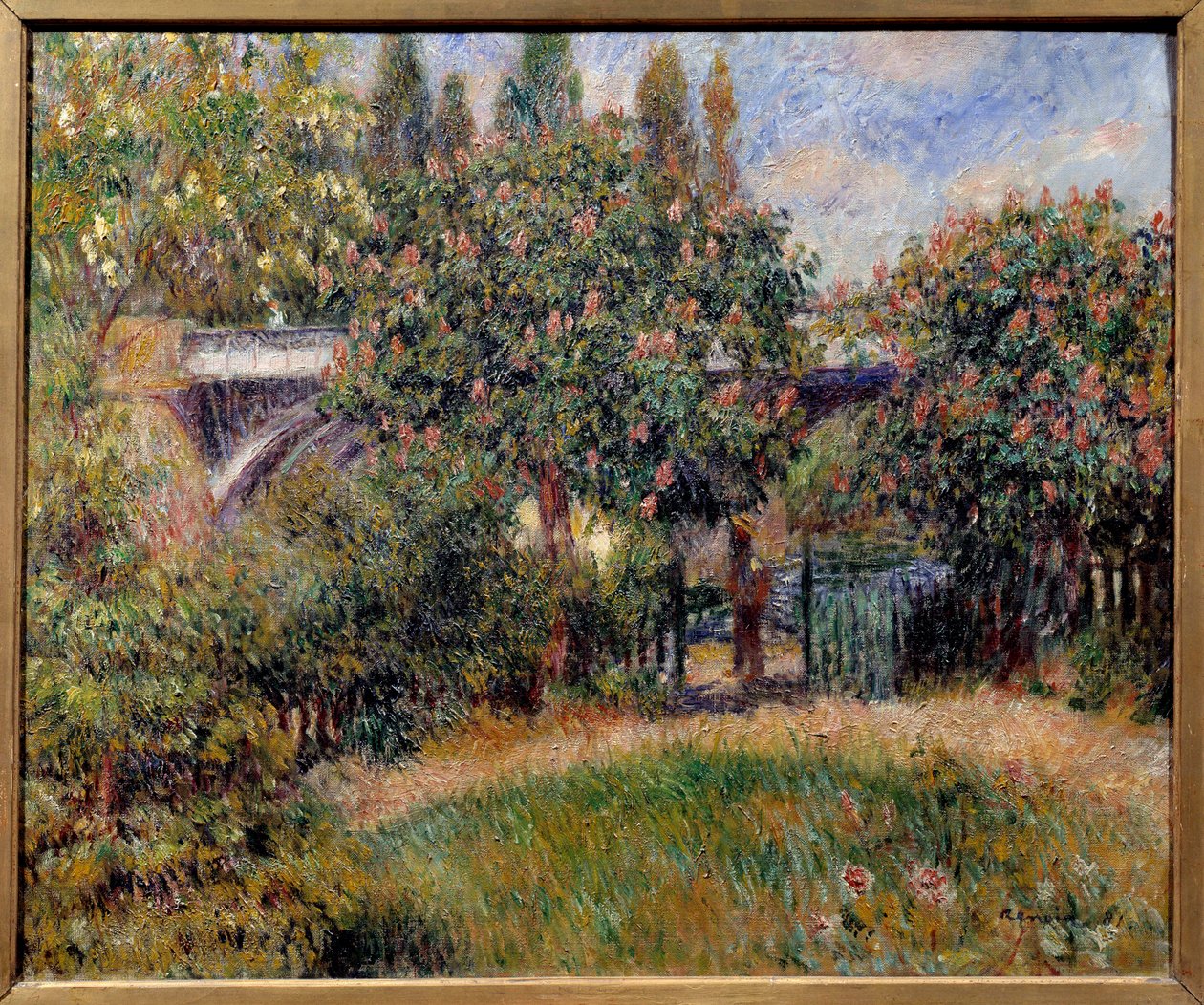 Most kolejowy w Chatou lub różowe kasztany. Obraz Pierre Auguste Renoir (1841-1919) autorstwa Pierre Auguste Renoir