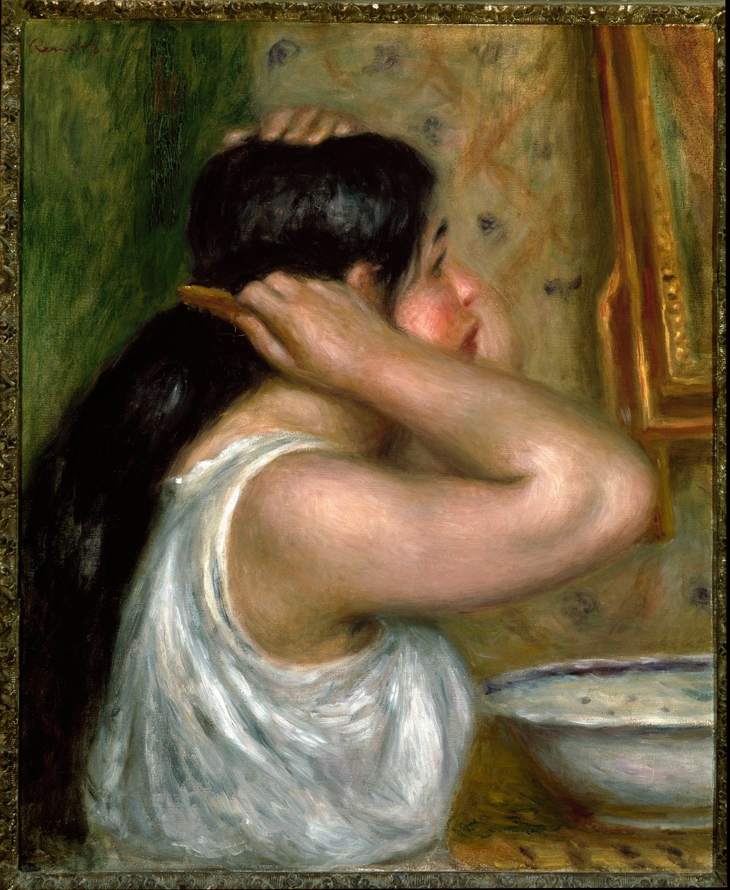 Toaleta: kobieta malująca się (olej na płótnie) autorstwa Pierre Auguste Renoir