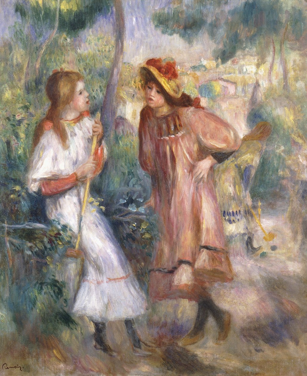 Dwie dziewczyny w ogrodzie na Montmartre; Dwie dziewczyny w ogrodzie Montmartre, 1895 autorstwa Pierre Auguste Renoir