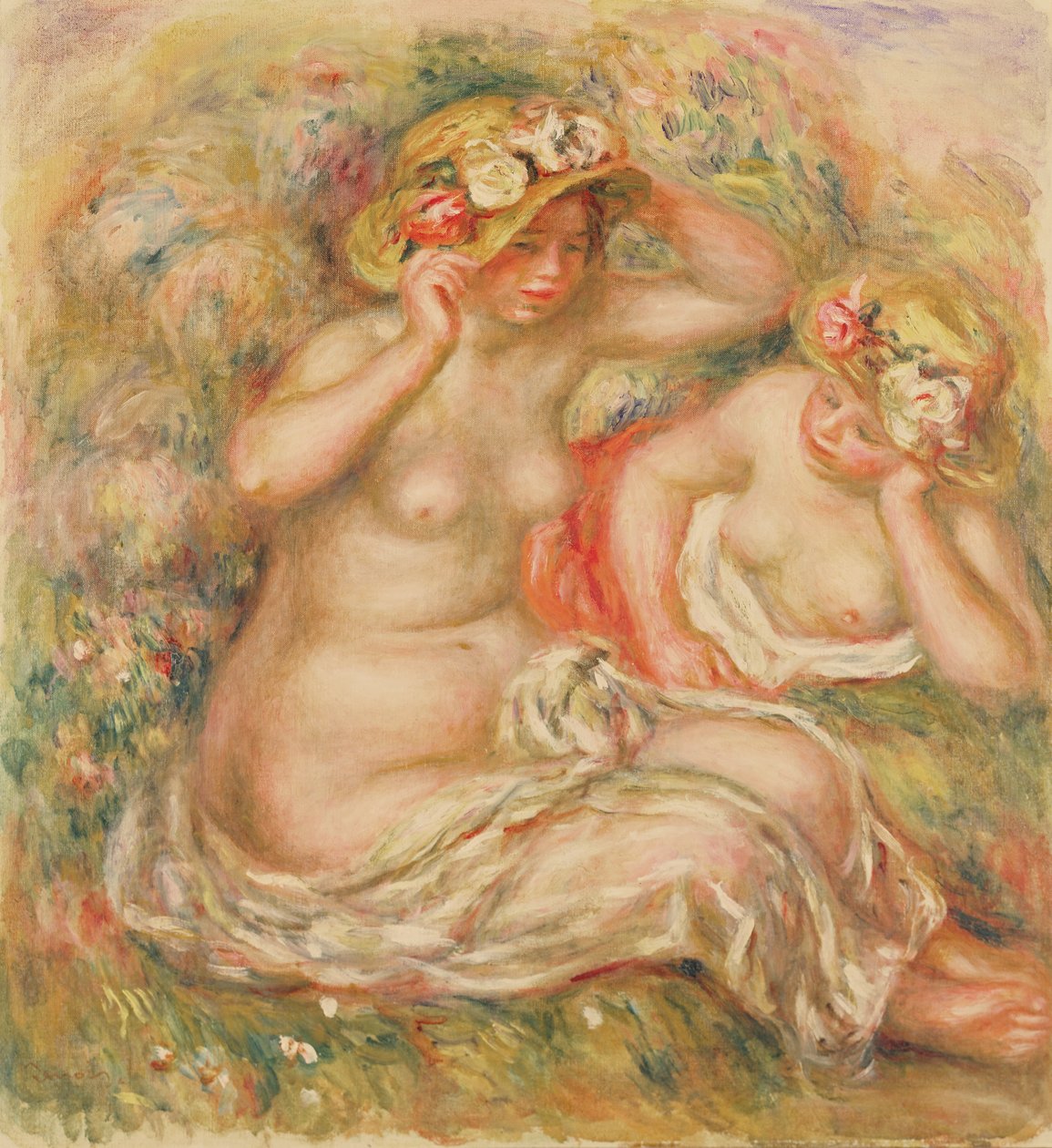 Dwa akty w kapeluszach autorstwa Pierre Auguste Renoir