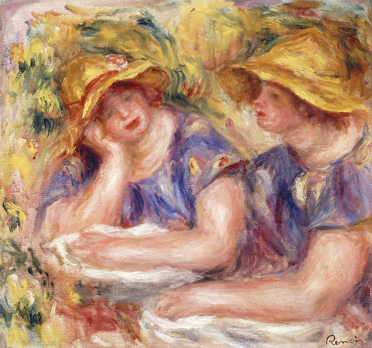 Dwie kobiety w niebieskich sukienkach autorstwa Pierre Auguste Renoir
