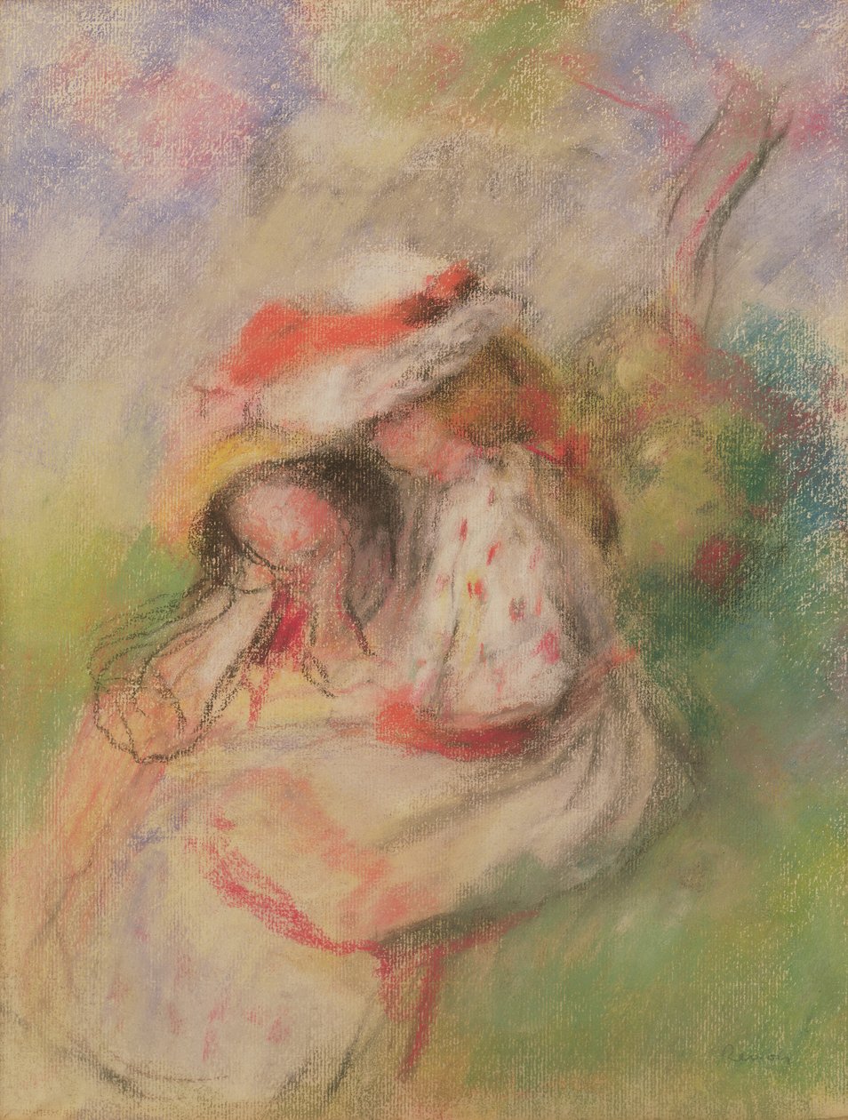 Dwie młode dziewczyny w ogrodzie, ok. 1885 (pastel) autorstwa Pierre Auguste Renoir