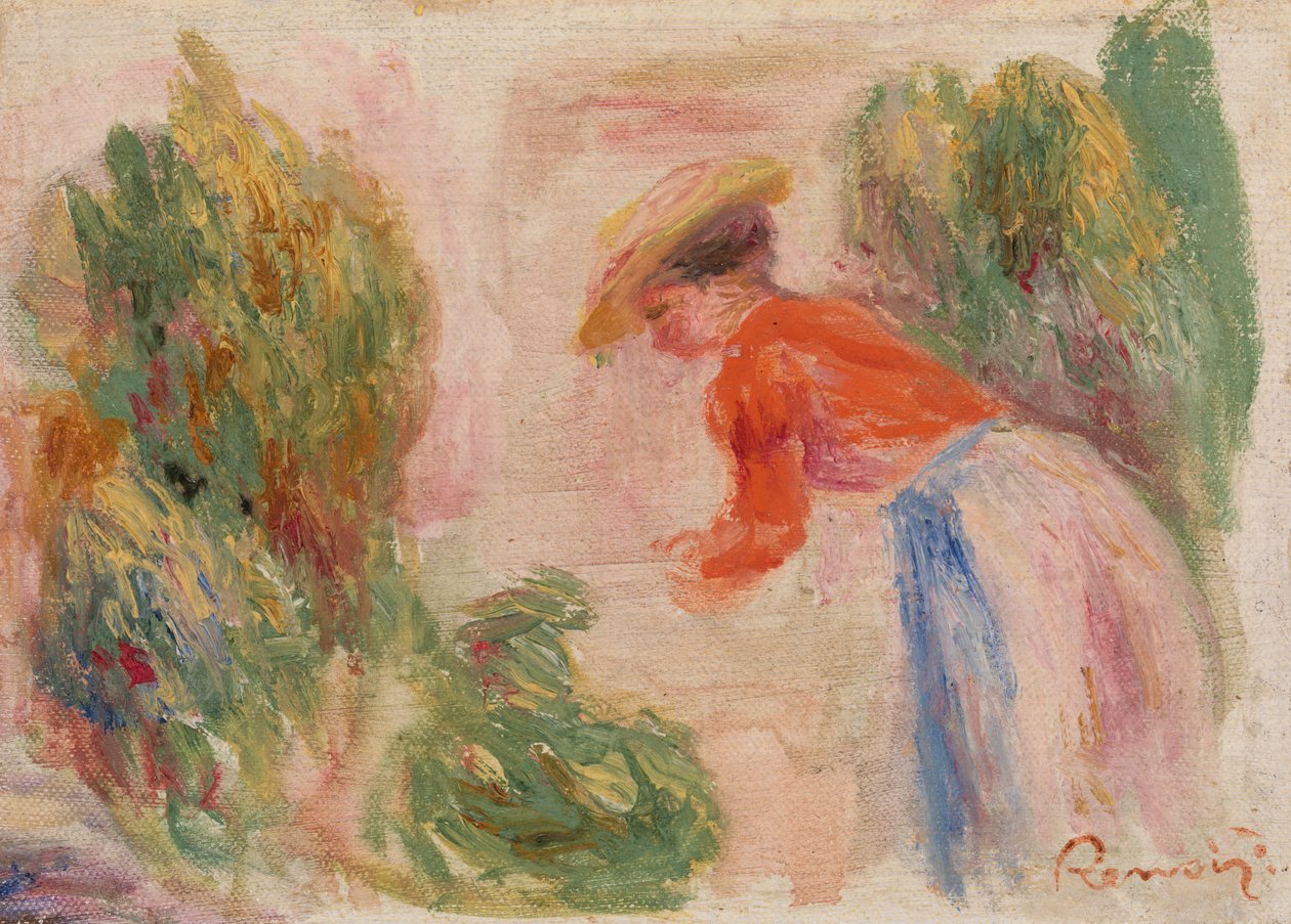 Kobieta zbierająca kwiaty autorstwa Pierre Auguste Renoir