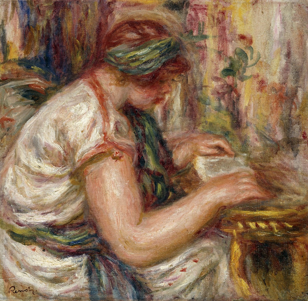 Kobieta w Arabskim Smokingowym Czytaniu; Femme en Bluzka arabe lisant, 1919 autorstwa Pierre Auguste Renoir