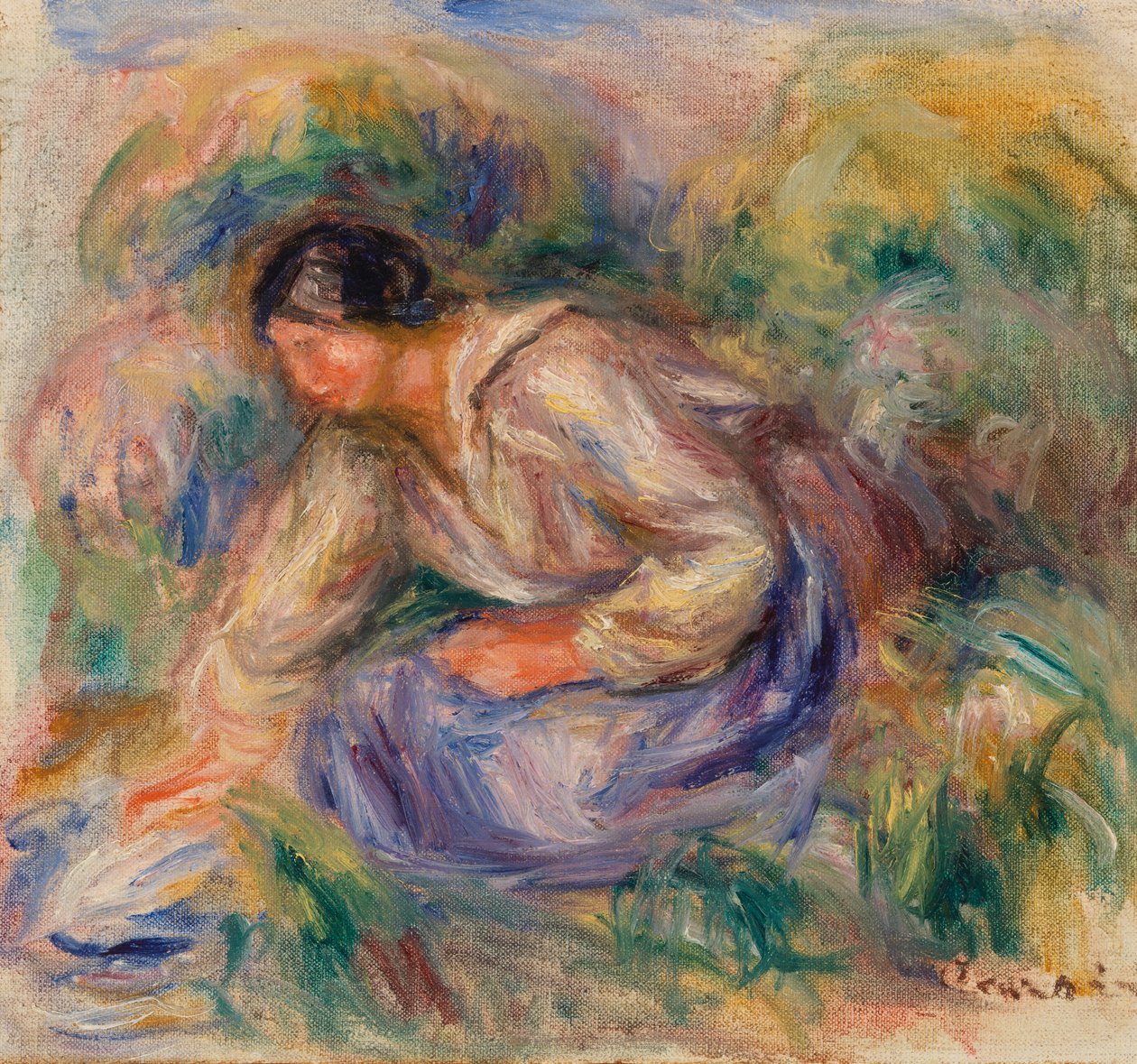 Kobieta w niebieskiej spódnicy autorstwa Pierre Auguste Renoir