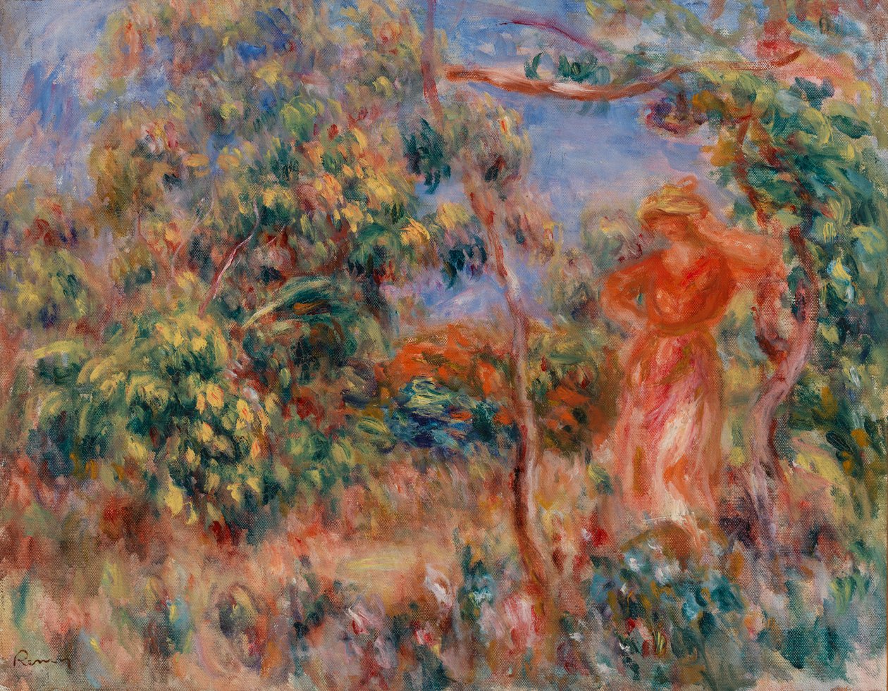 Kobieta w czerwieni w krajobrazie autorstwa Pierre Auguste Renoir