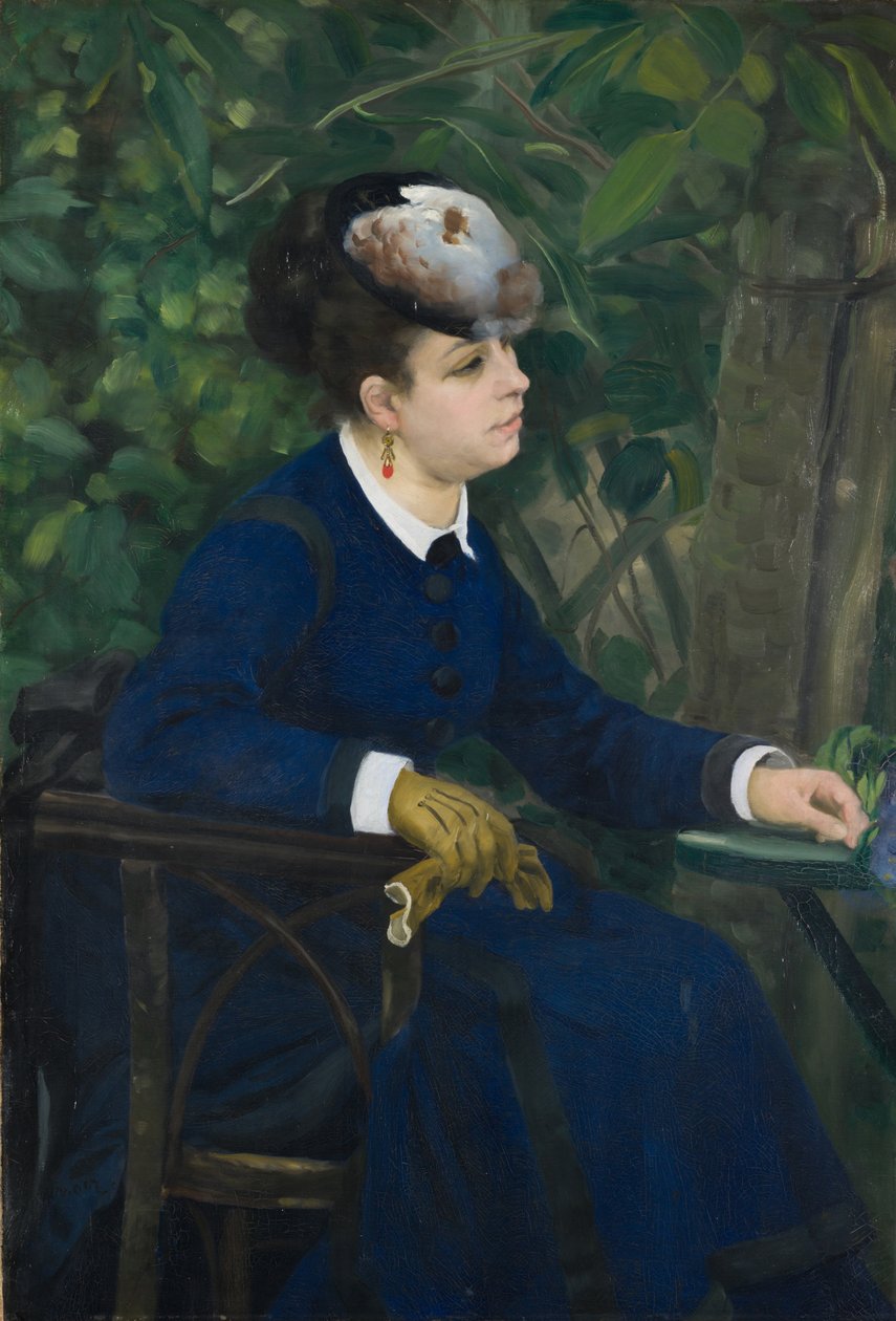 Kobieta w ogrodzie Kobieta w kapeluszu mewy, 1868. autorstwa Pierre Auguste Renoir