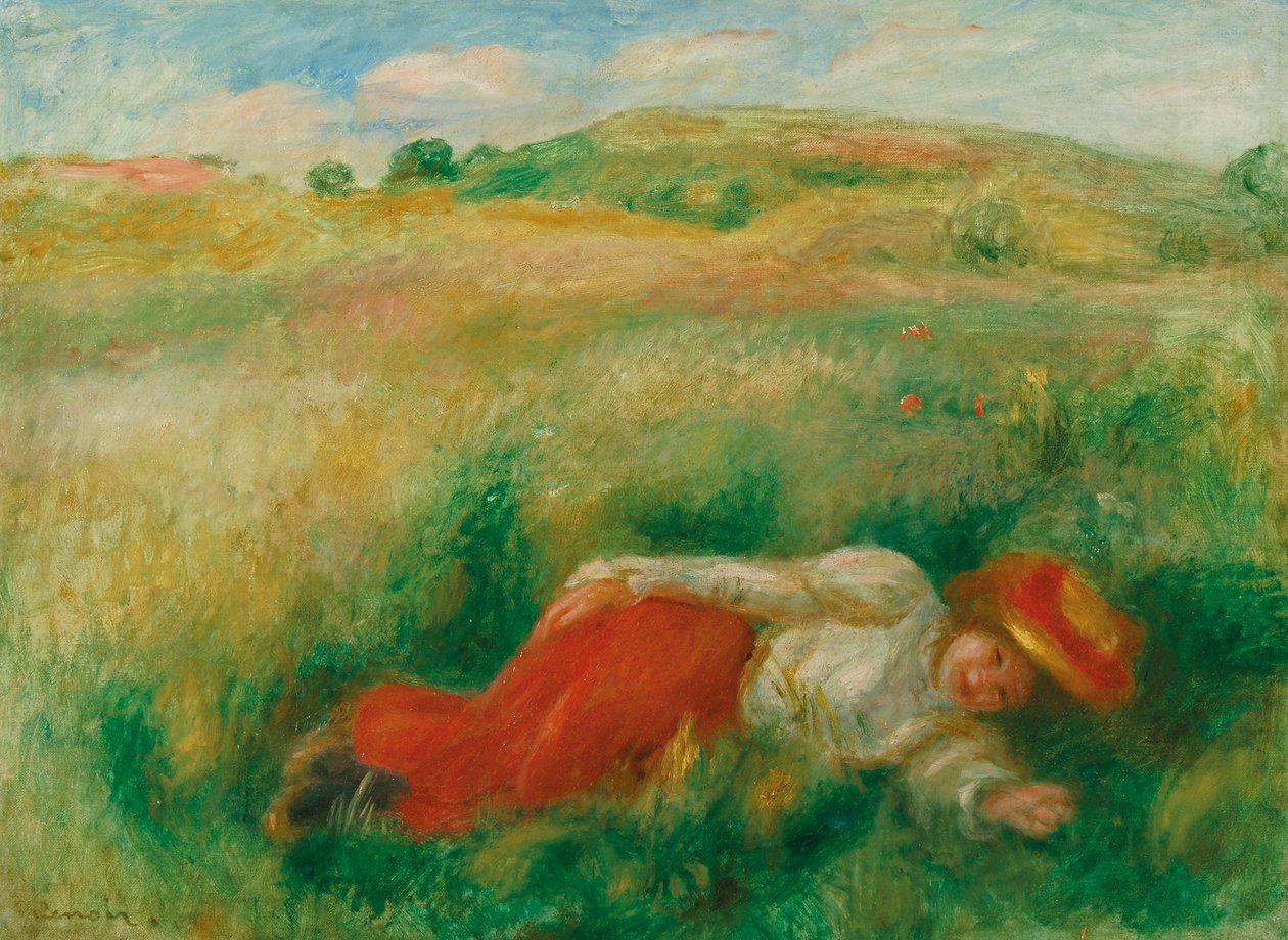 Kobieta śpiąca w trawie autorstwa Pierre Auguste Renoir