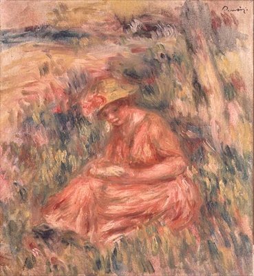 Kobieta siedząca na trawie autorstwa Pierre Auguste Renoir