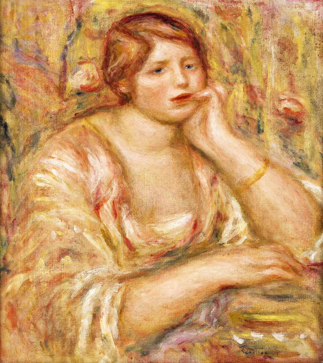 Kobieta z Ręką Jej Twarz; Femme de Face, Accoudee, 1919 autorstwa Pierre Auguste Renoir
