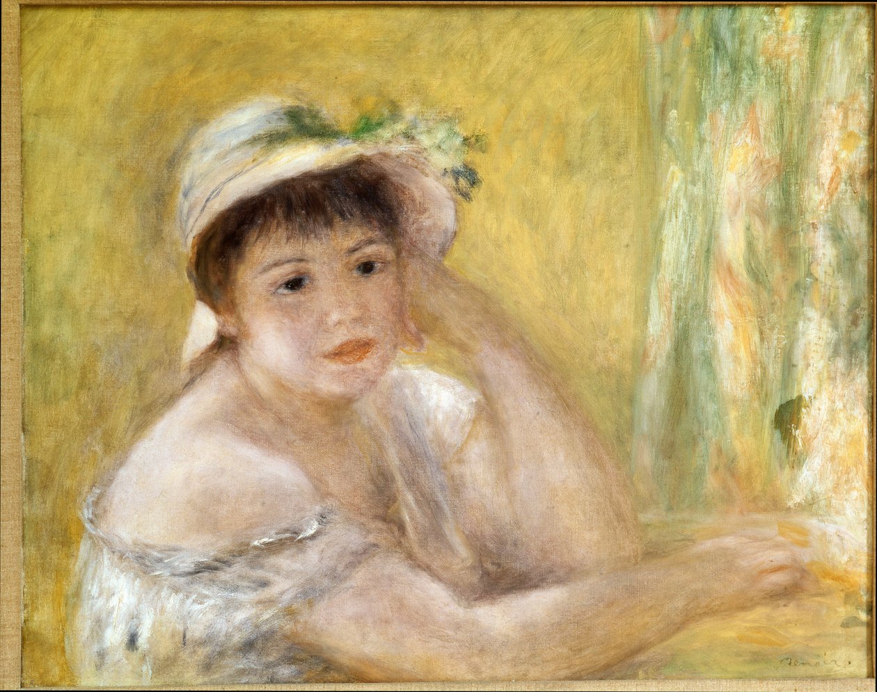 Kobieta w słomianym kapeluszu. Obraz Pierre Auguste Renoir (Pierre-Auguste autorstwa Pierre Auguste Renoir