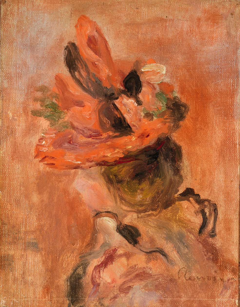 Głowa kobiety w czerwonym kapeluszu autorstwa Pierre Auguste Renoir