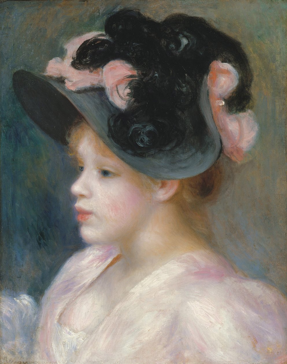 Młoda dziewczyna w różowo-czarnym kapeluszu, ok. 1891 autorstwa Pierre Auguste Renoir