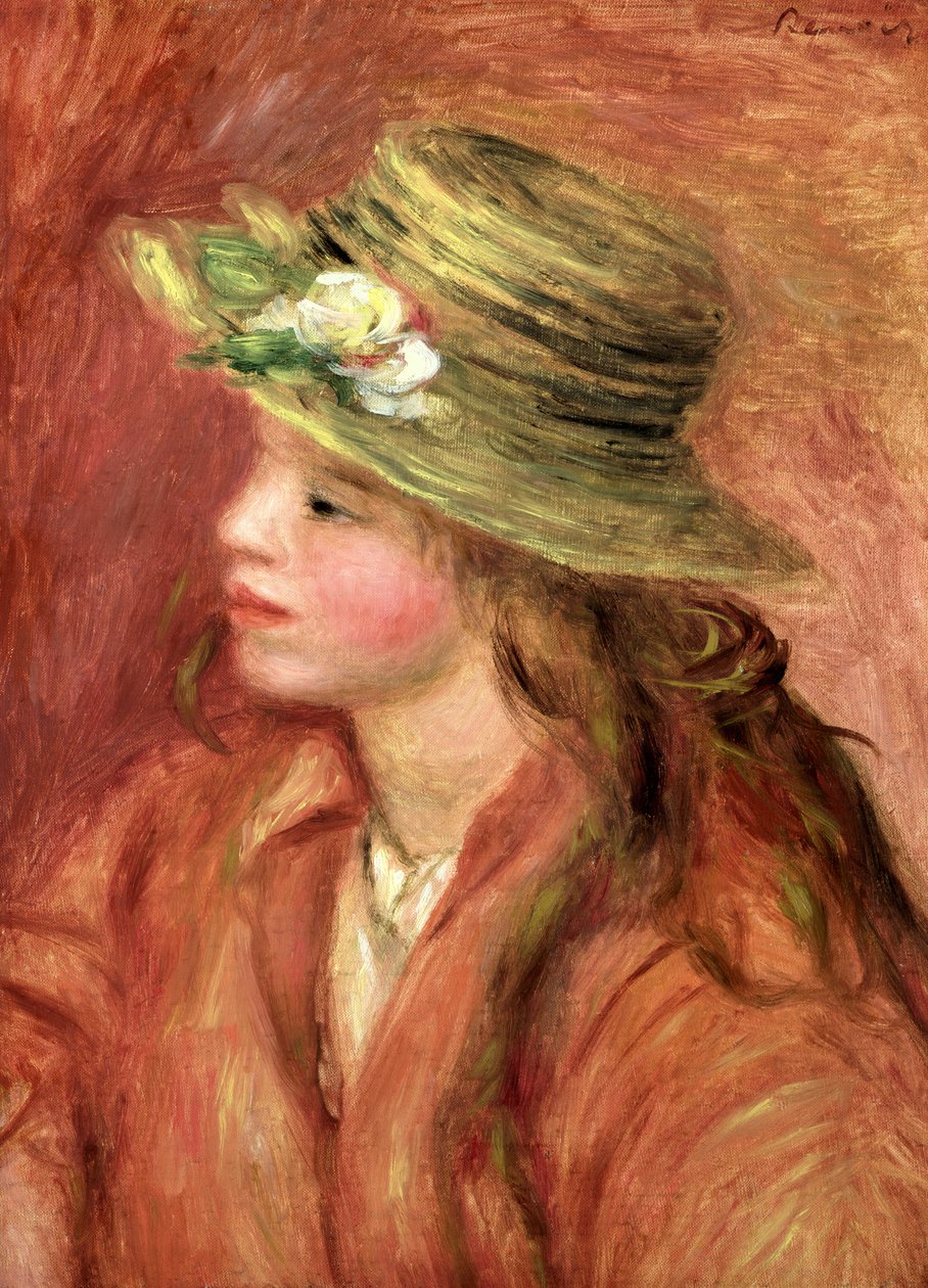 Młoda dziewczyna w słomkowym kapeluszu, ok. 1908 r. autorstwa Pierre Auguste Renoir