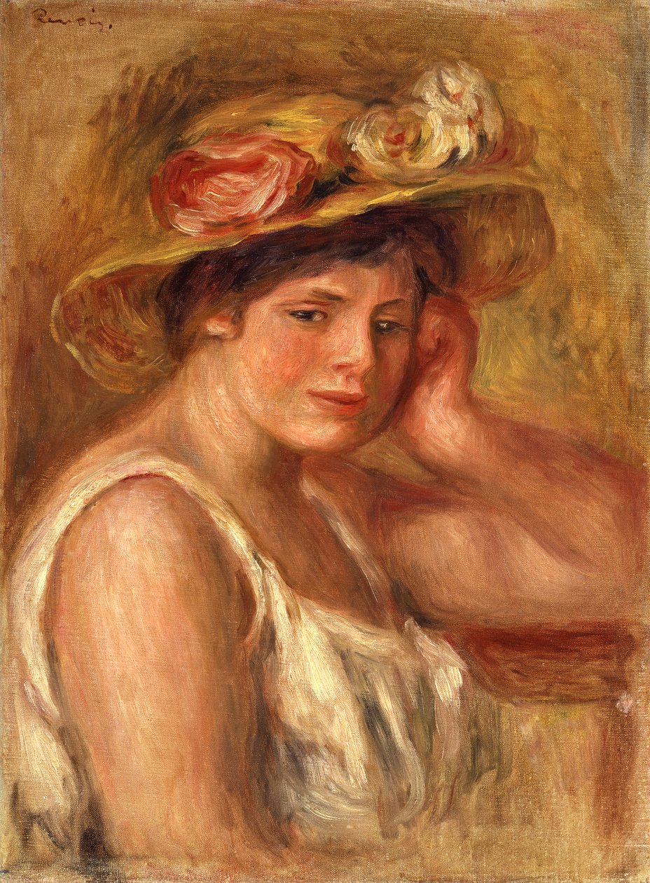 Młoda dziewczyna w kapeluszu autorstwa Pierre Auguste Renoir