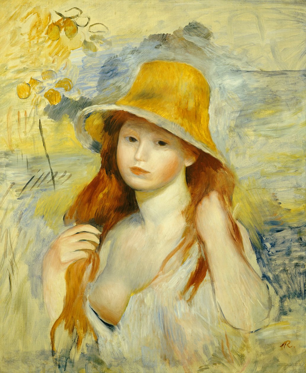Młoda dziewczyna w słomkowym kapeluszu, 1884 autorstwa Pierre Auguste Renoir