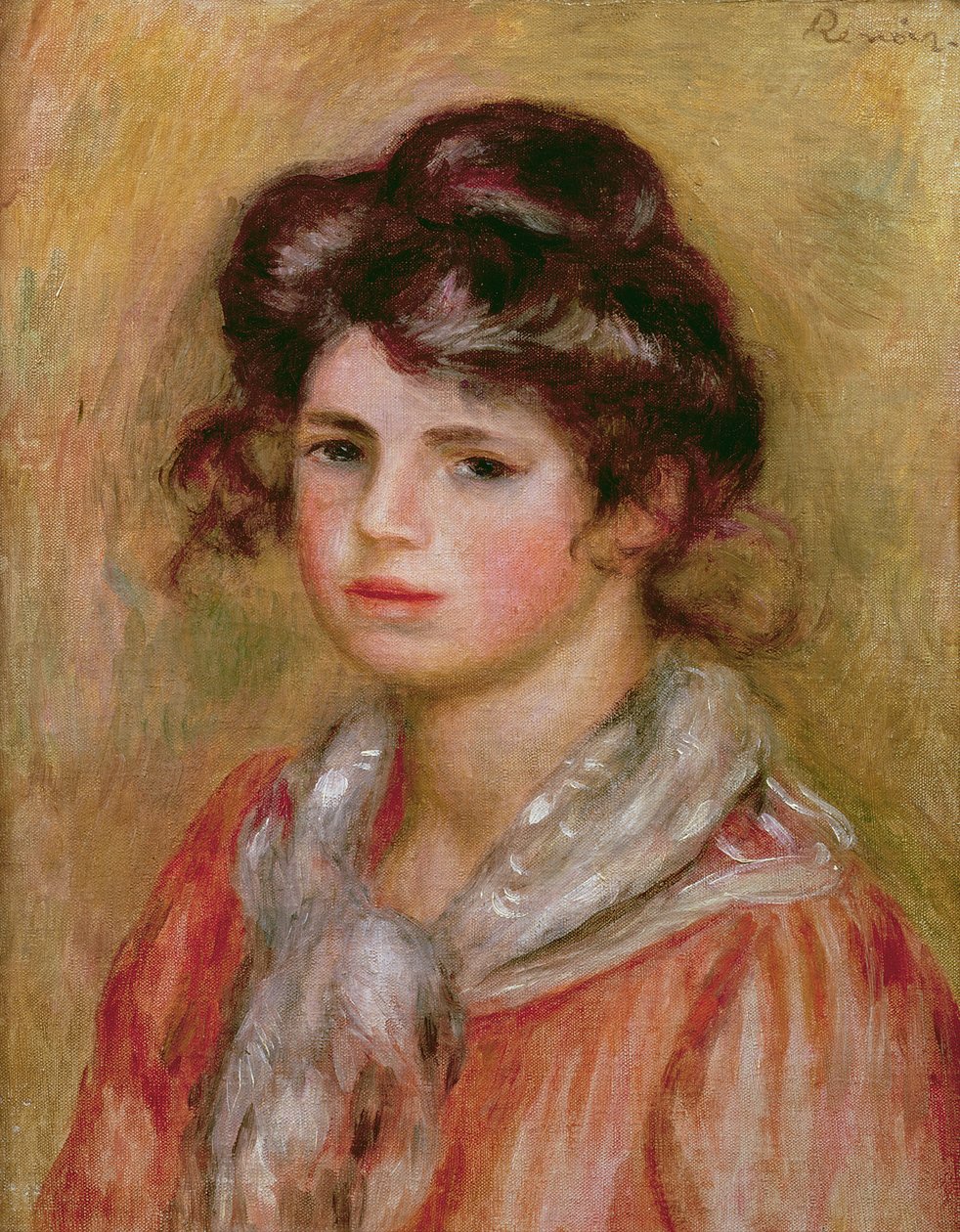 Młoda dziewczyna z białą chusteczką, ok. 1907 r. autorstwa Pierre Auguste Renoir