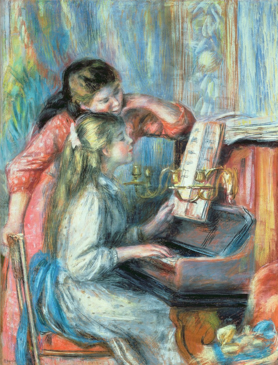 Młode dziewczyny przy fortepianie, 1892 (gwasz) autorstwa Pierre Auguste Renoir