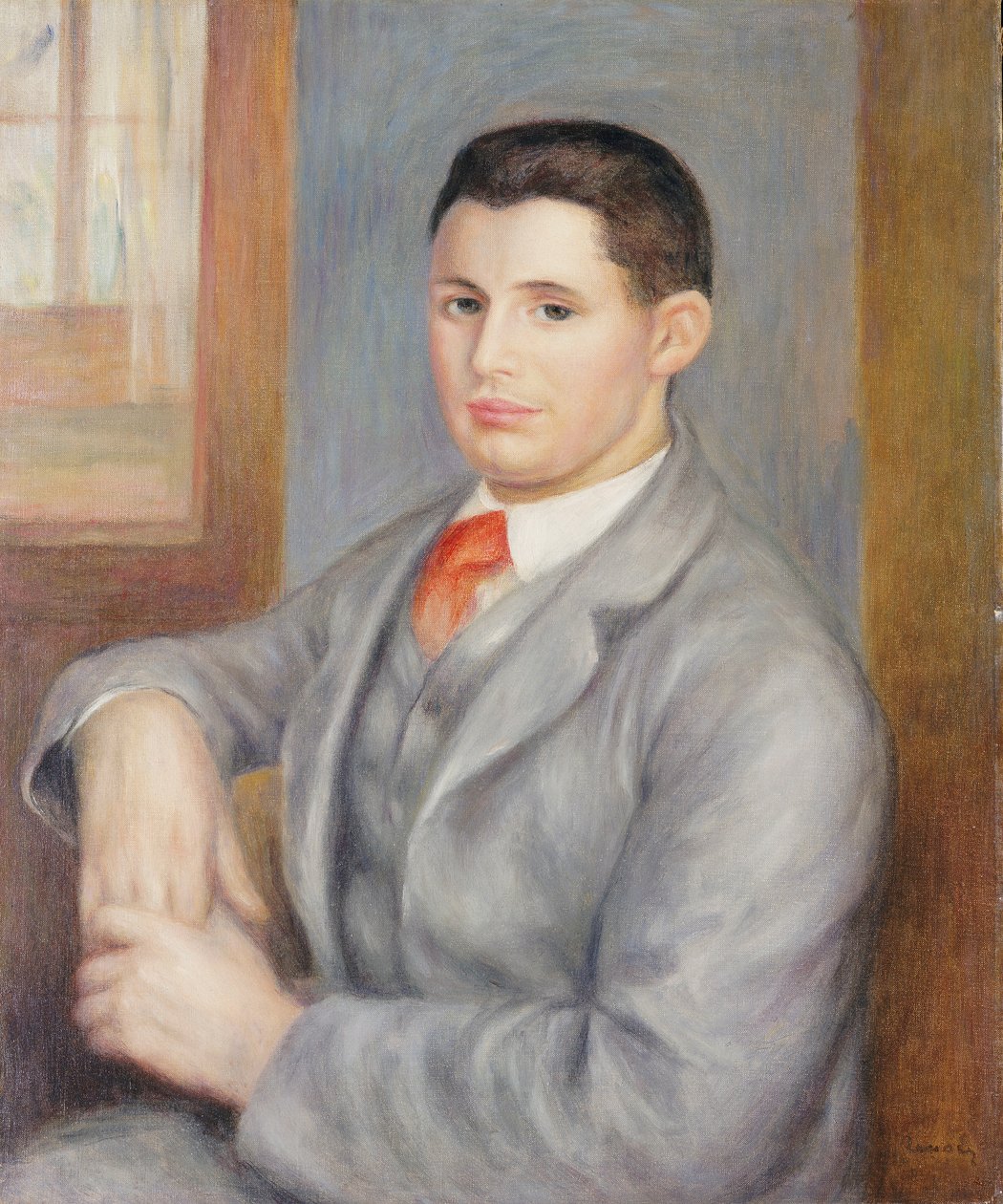 Młody mężczyzna w czerwonym krawacie, 1890 autorstwa Pierre Auguste Renoir