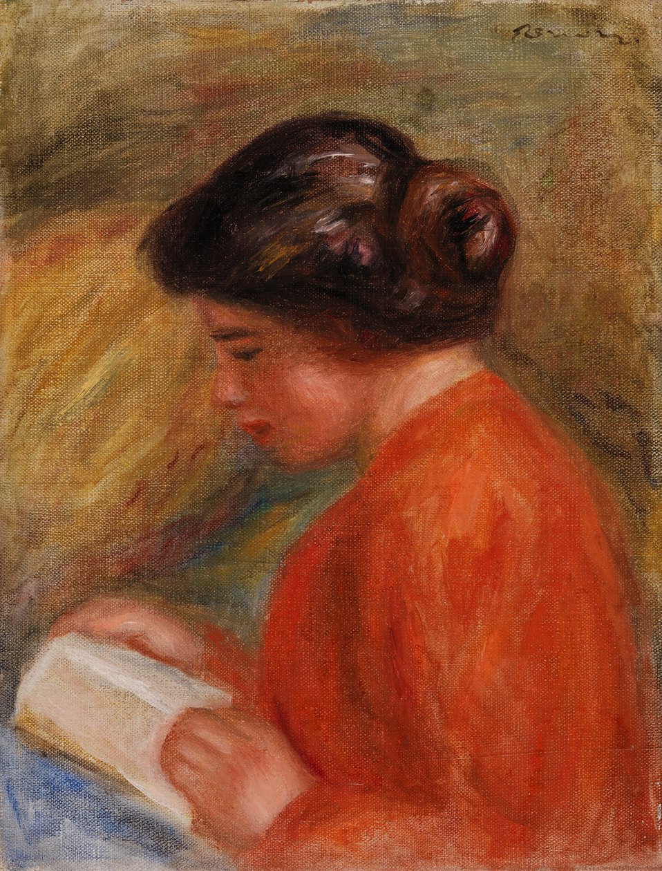 Młoda kobieta czytająca (Jeune femme lisant, buste) autorstwa Pierre Auguste Renoir