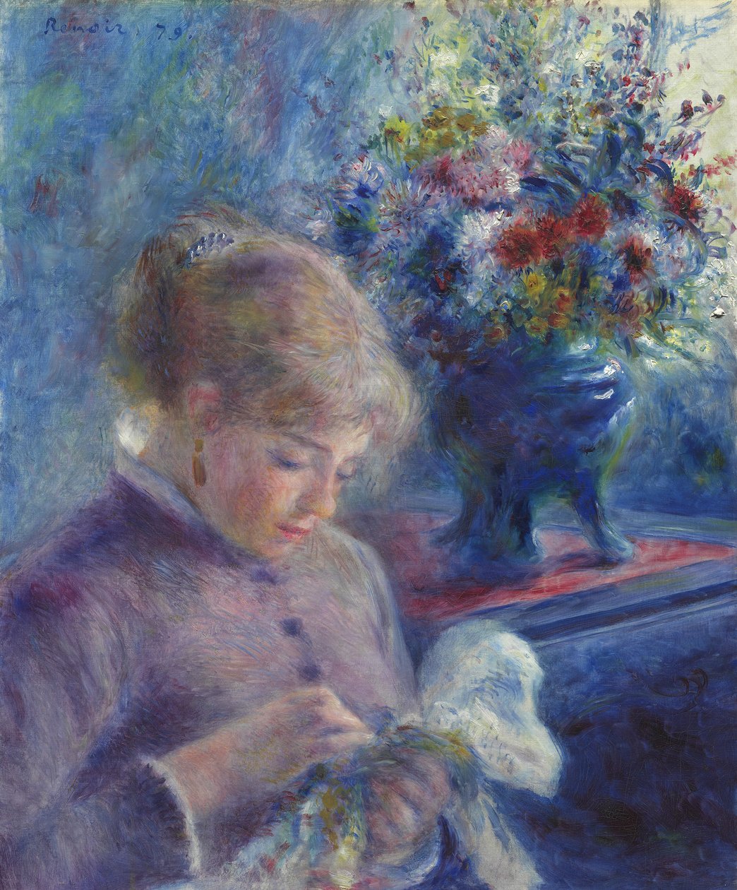 Młoda kobieta szyjąca, 1879 autorstwa Pierre Auguste Renoir