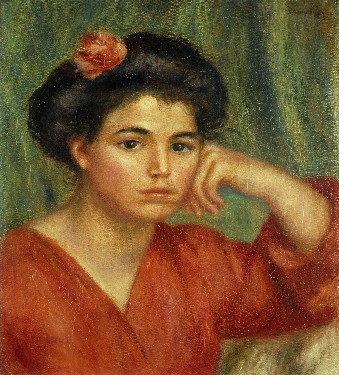 Młoda kobieta z różą; Dziewczyna z różą, 1907 autorstwa Pierre Auguste Renoir