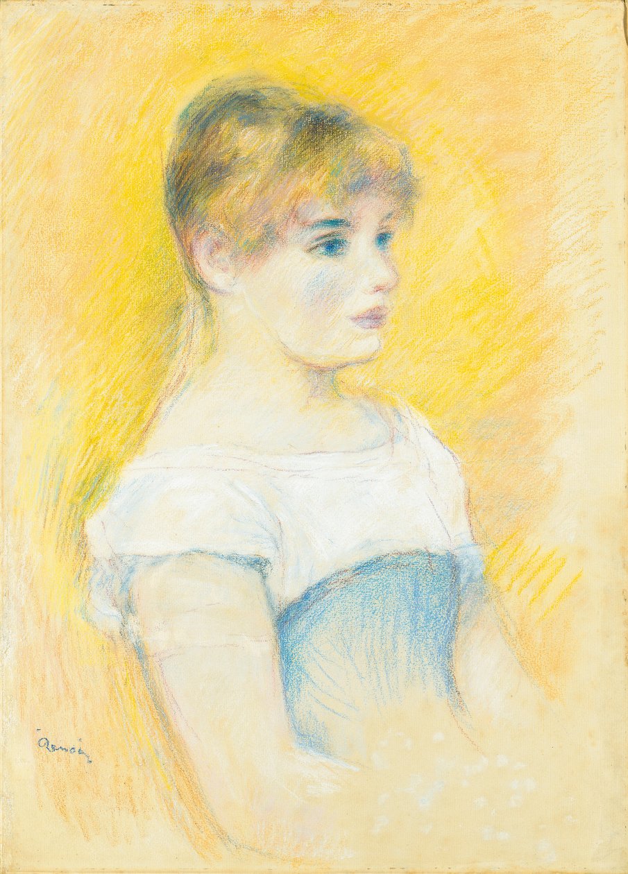 Młoda dziewczyna w niebieskim gorsecie autorstwa Pierre Auguste Renoir