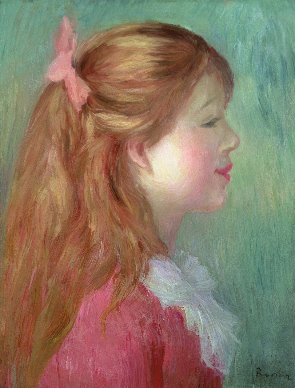 Młoda dziewczyna z długimi włosami z profilu, 1890 autorstwa Pierre Auguste Renoir