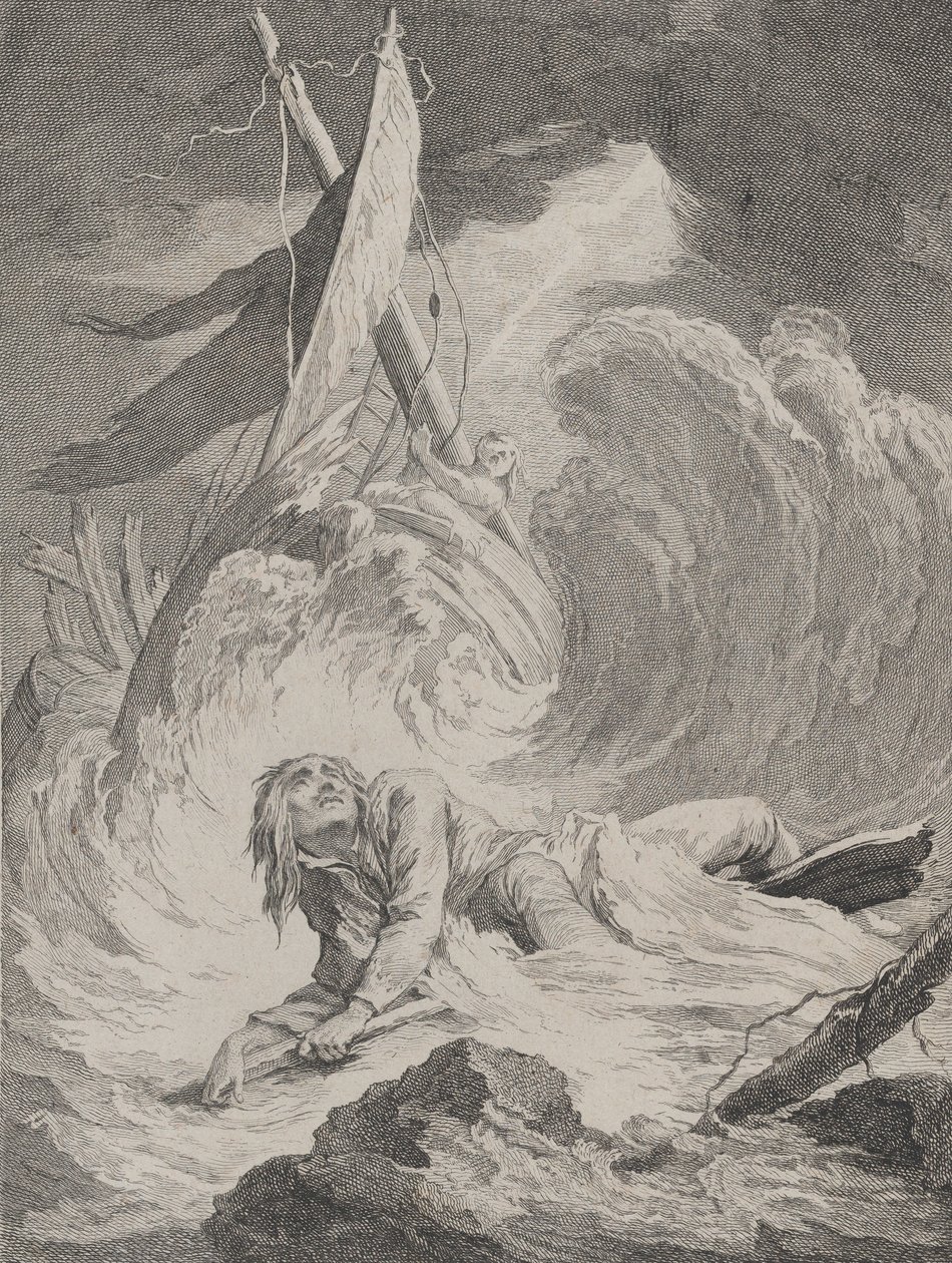 Lazarille po powrocie z Indii rozbił się..., ok. godz. 1717-60. autorstwa Pierre Aveline