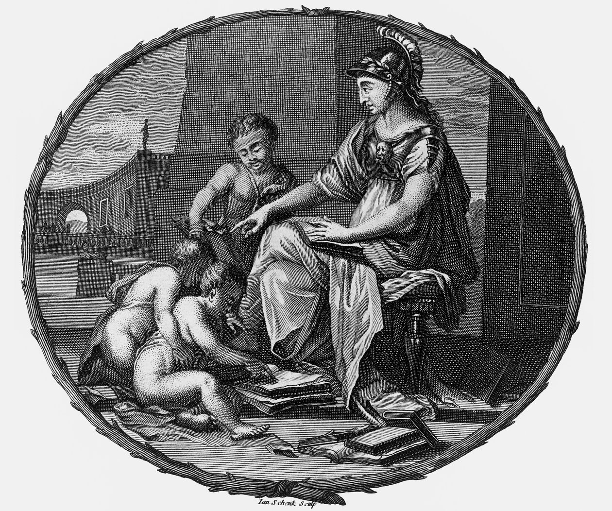Kobieca alegoria rozumu i kreatywności w otoczeniu dzieci, 1695-1697 (rycina) autorstwa Pierre Bayle