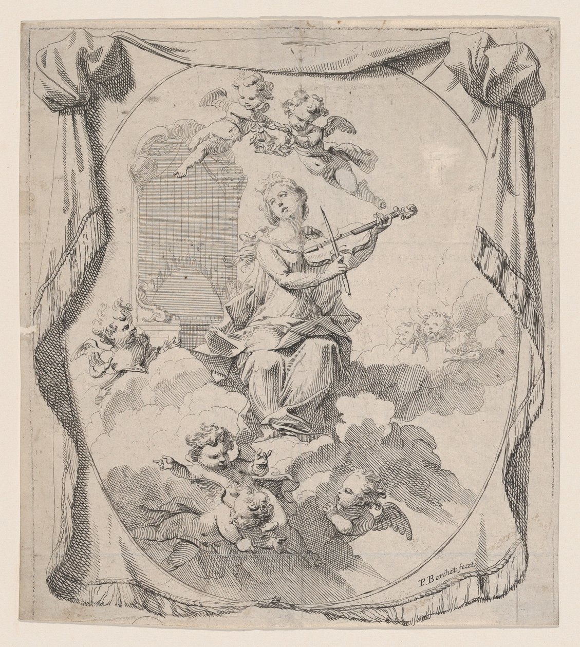 Św. Cecylia na chmurach podtrzymywanych przez anioły, 1696., 1696. autorstwa Pierre Berchet