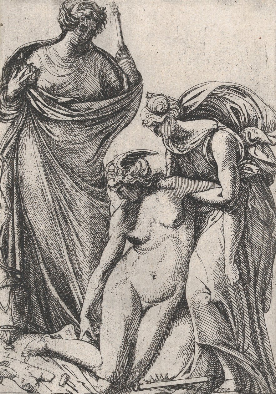 Gabinet wspierający słabnącą personifikację Rzeźby, stojącą obok nich, Fran..., 1607-61. autorstwa Pierre Biard