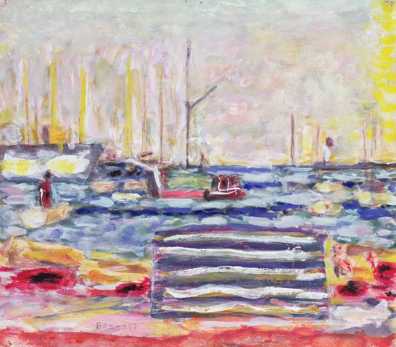 Port w Normandii, ok. 1930 (gwasz i toaleta na papierze) autorstwa Pierre Bonnard