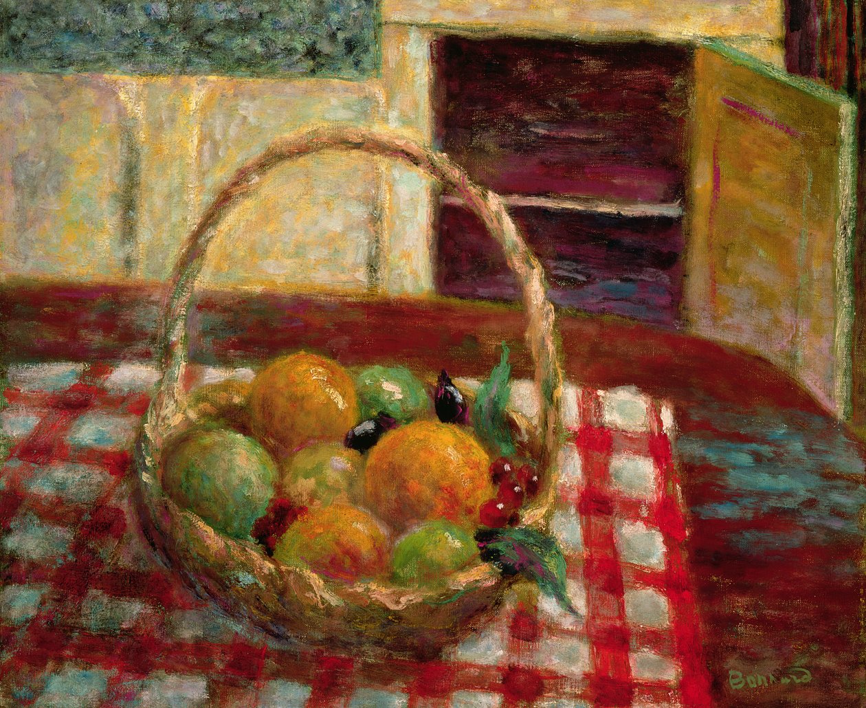 Kosz owoców na stole autorstwa Pierre Bonnard