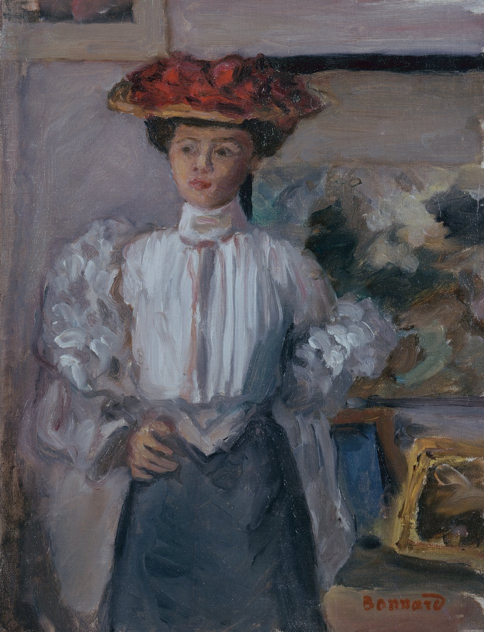 Dziewczyna w kapeluszu (olej na płótnie) autorstwa Pierre Bonnard