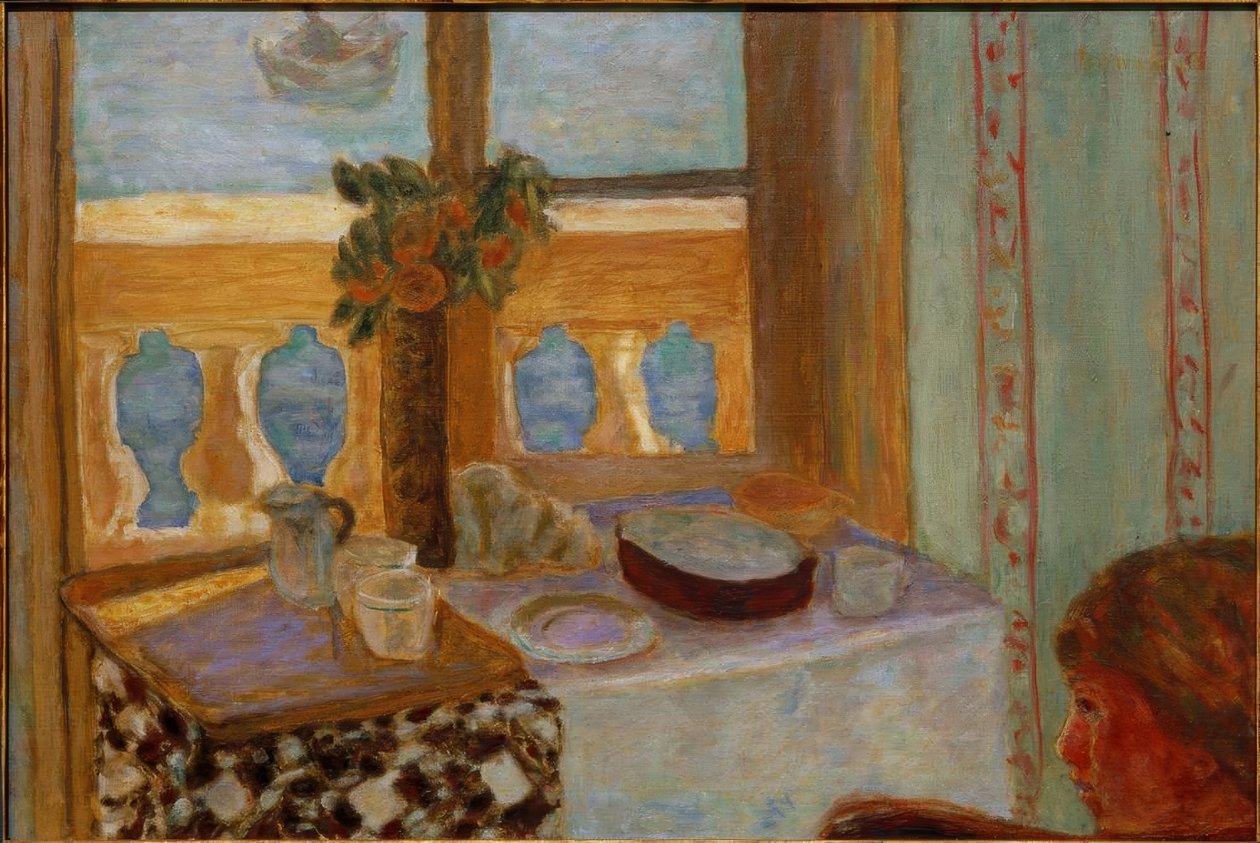 Wnętrze na balkonie / Jasne wnętrze / Kobieta przy oknie / Okno otwarte na morze (Antibes) autorstwa Pierre Bonnard