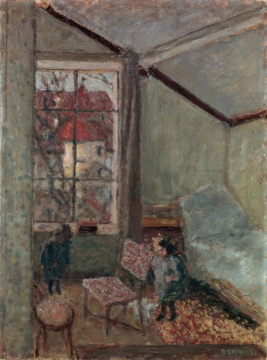 Wnętrze warsztatu z dwójką dzieci autorstwa Pierre Bonnard