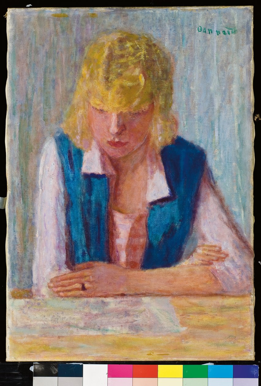 Blondynka w niebieskiej kamizelce autorstwa Pierre Bonnard