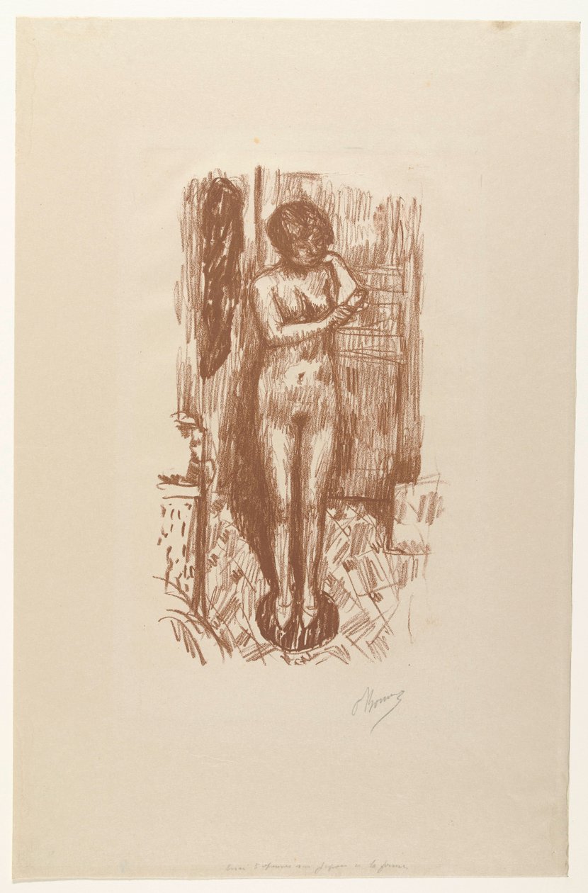 Stojąca naga kobieta myje się Etiuda de Nu autorstwa Pierre Bonnard