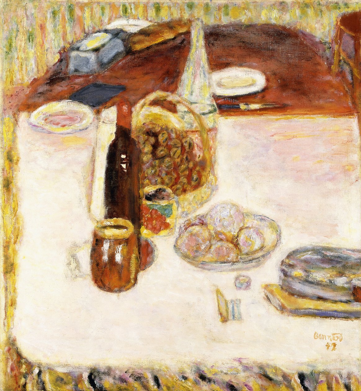 Martwa natura z butelką czerwonego wina autorstwa Pierre Bonnard