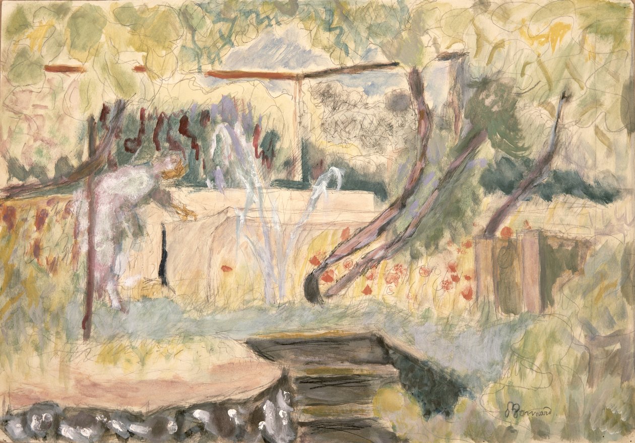 Studium dla kobiety w ogrodzie (toaleta i ołówek) autorstwa Pierre Bonnard